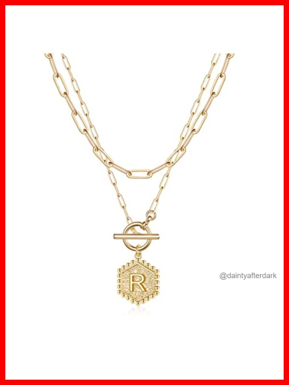 Layered Gold Plated Initial Necklace Set with Paperclip Chain for Women